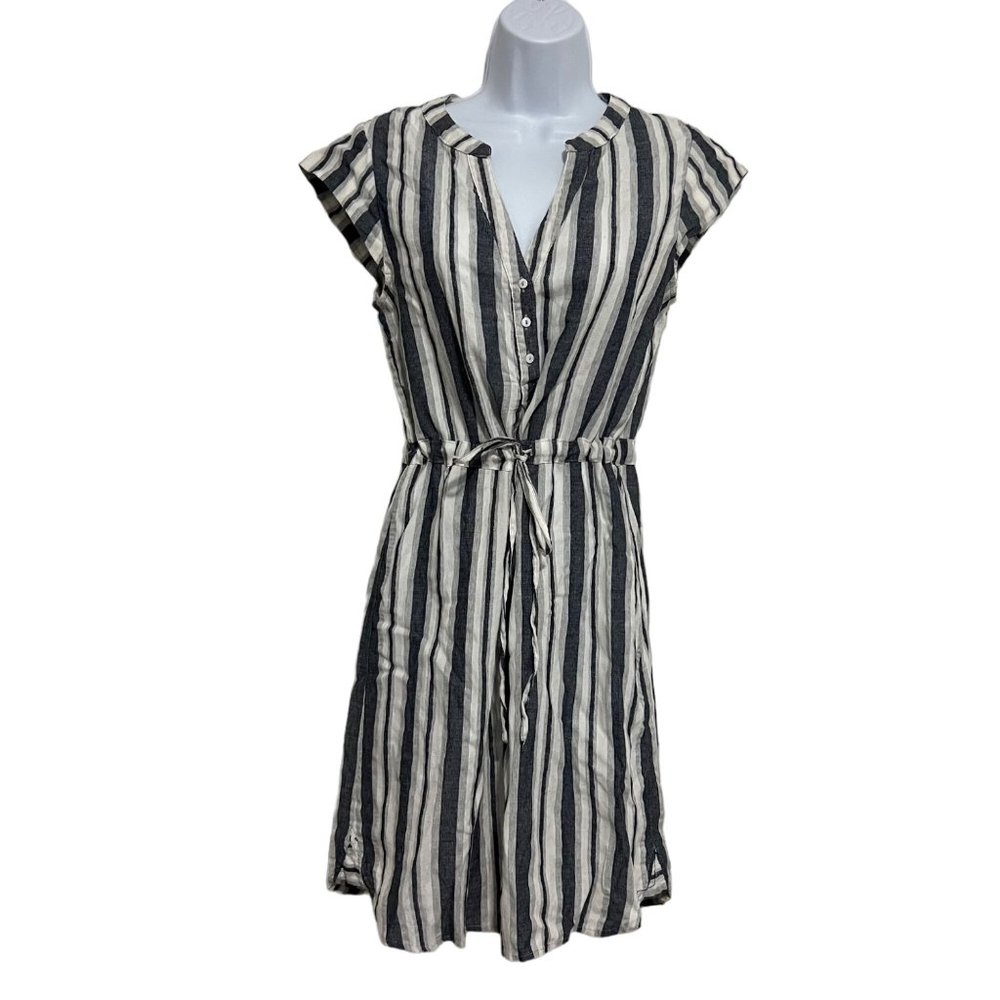 Skies Are Blue Womens Grey White Striped Cap Sleeve Dress Size S